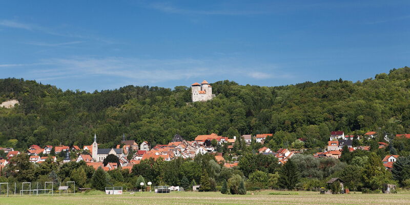 Blick auf Treffurt im Werratal mit Burg Normannstein